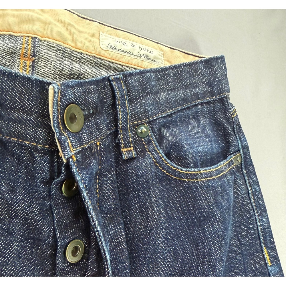 Rag & Bone Handmade in USA Dark Wash Straight Leg Button Fly Jeans Indigo 29 - Picture 6 of 12